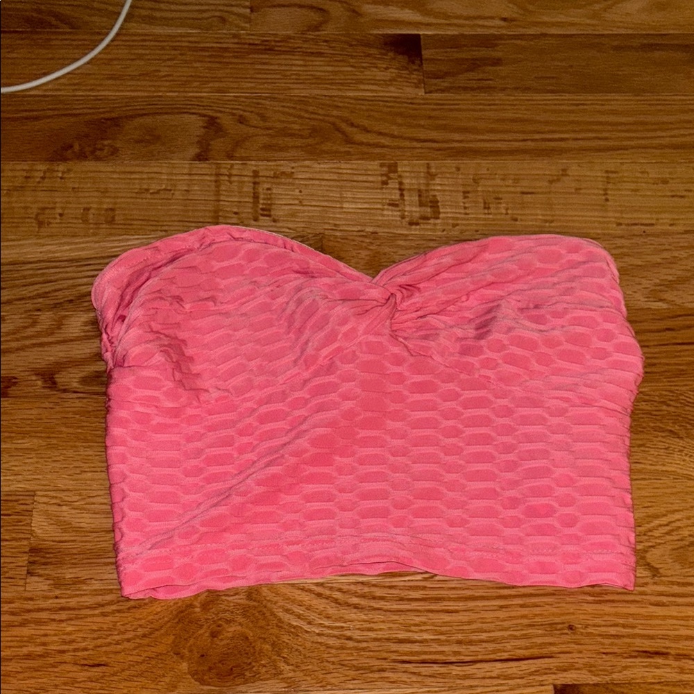 Pink Textured Strapless Tube Top